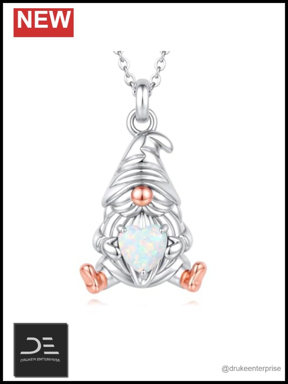 925 Sterling Silver Gnome Necklace 18K Gold Plated Pendant Lab Opal Dainty